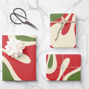 Retro Christmas Trendy Quirky Abstract Red Green Wrapping Paper Sheet