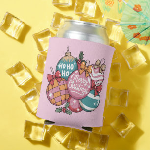 Retro Christmas Trendy Vintage Ho Ho Ho Disco Ball Can Cooler
