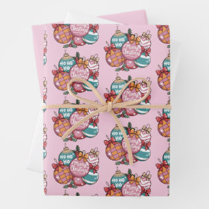 Retro Christmas Trendy Vintage Ho Ho Ho Disco Ball Wrapping Paper Sheet