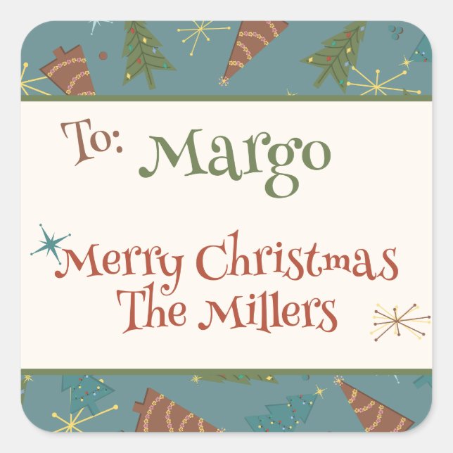 Retro Christmas Tress Family Custom Gift Stickers (Front)