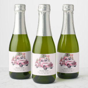Retro Christmas Truck Mini Champagne Labels