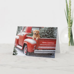 Retro Christmas Truck With Golden Retriever Holiday Card
