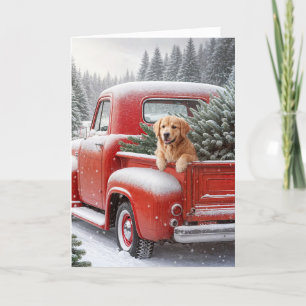 Retro Christmas Truck With Golden Retriever Holiday Card