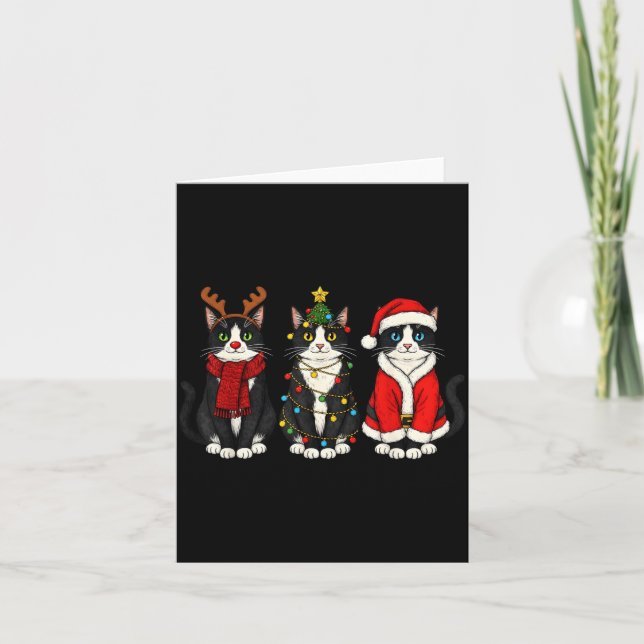 Retro Christmas Tuxedo Cat Santa Reindeer  Card (Front)