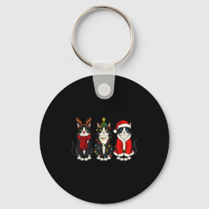 Retro Christmas Tuxedo Cat Santa Reindeer  Key Ring