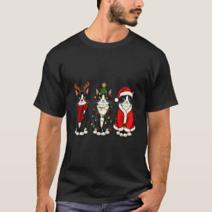 Retro Christmas Tuxedo Cat Santa Reindeer  T-Shirt