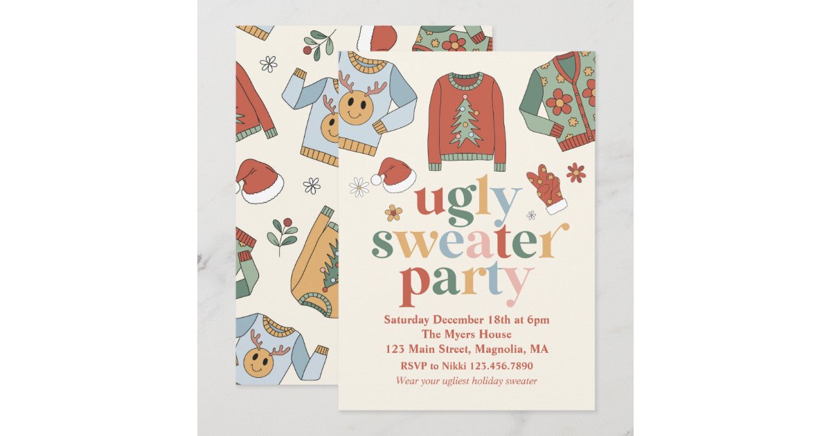 Retro Christmas Ugly Sweater Party Invitation | Zazzle