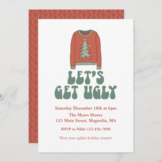 Retro Christmas Ugly Sweater Party Invitation (Front/Back)