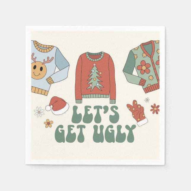 Retro Christmas Ugly Sweater Party Napkin (Front)
