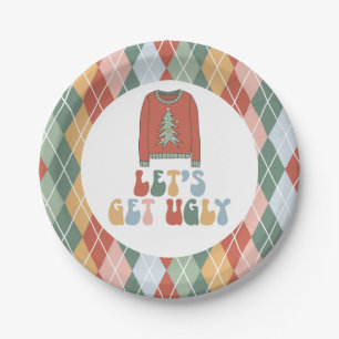 Retro Christmas Ugly Sweater Party Paper Plate