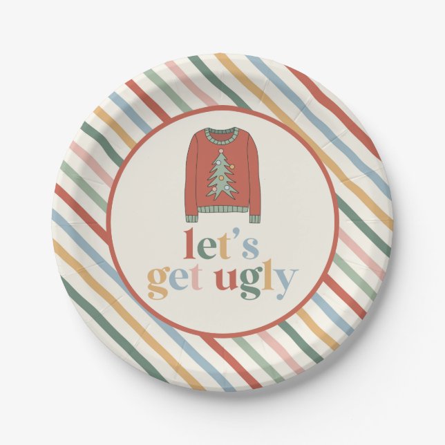Retro Christmas Ugly Sweater Party Paper Plates (Front)