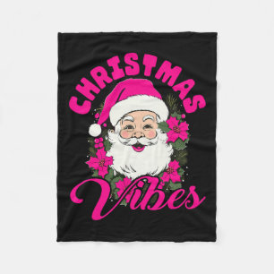 Retro Christmas Vibes Pink Santa Claus Fun Xmas Wo Fleece Blanket