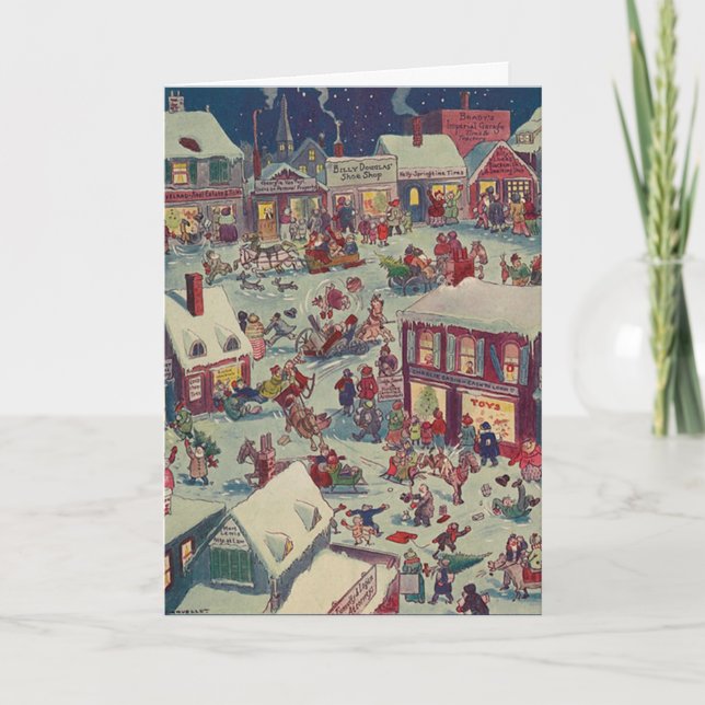 Retro Christmas Village Shopping Chaos Card (Front)