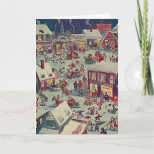 Retro Christmas Village Shopping Chaos Card