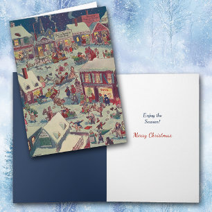 Retro Christmas Village Shopping Chaos Card