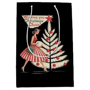 Retro Christmas Vintage 50s Holiday 1950s Lady  Medium Gift Bag