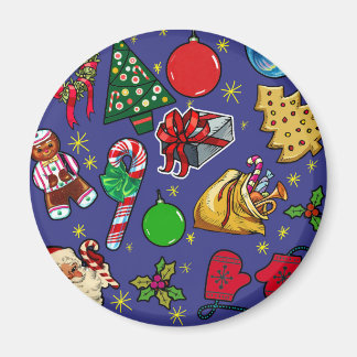 Retro Christmas Vintage Colorful Blue Red Green Magnet