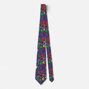 Retro Christmas Vintage Colorful Blue Red Green Tie
