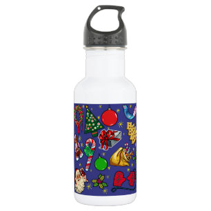 Retro Christmas Vintage Colourful Blue Red Green 532 Ml Water Bottle