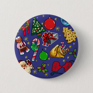 Retro Christmas Vintage Colourful Blue Red Green 6 Cm Round Badge