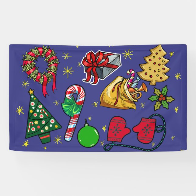 Retro Christmas Vintage Colourful Blue Red Green Banner (Horizontal)