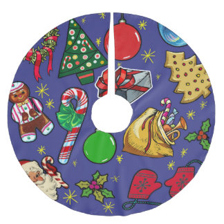 Retro Christmas Vintage Colourful Blue Red Green Brushed Polyester Tree Skirt