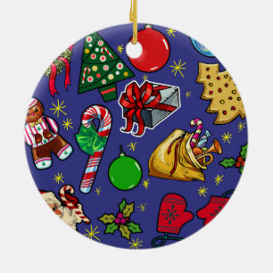 Retro Christmas Vintage Colourful Blue Red Green Ceramic Tree Decoration