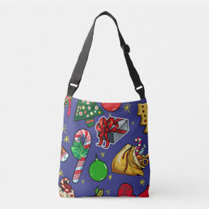 Retro Christmas Vintage Colourful Blue Red Green Crossbody Bag