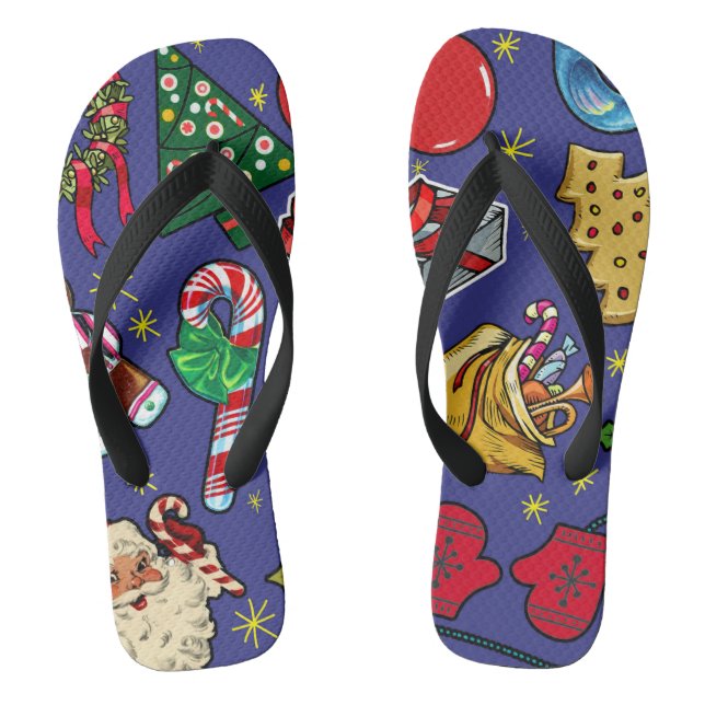 Retro Christmas Vintage Colourful Blue Red Green Flip Flops (Footbed)