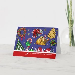 Retro Christmas Vintage Colourful Blue Red Green Holiday Card
