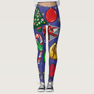 Retro Christmas Vintage Colourful Blue Red Green Leggings