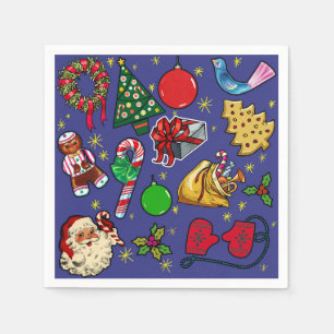 Retro Christmas Vintage Colourful Blue Red Green Napkin