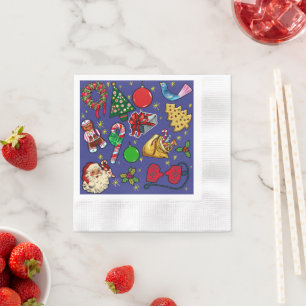 Retro Christmas Vintage Colourful Blue Red Green Napkin