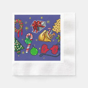 Retro Christmas Vintage Colourful Blue Red Green Napkin