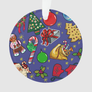 Retro Christmas Vintage Colourful Blue Red Green Ornament