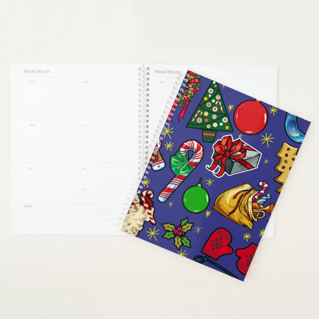 Retro Christmas Vintage Colourful Blue Red Green Planner (Display)
