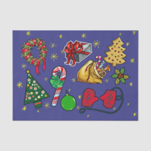 Retro Christmas Vintage Colourful Blue Red Green Tissue Paper