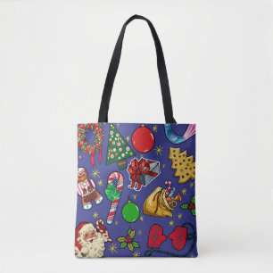 Retro Christmas Vintage Colourful Blue Red Green Tote Bag