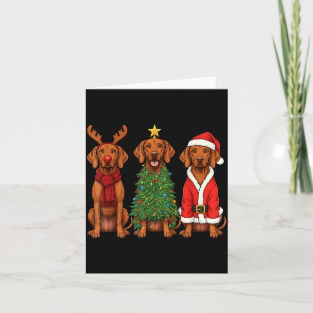 Retro Christmas Vizsla Santa Reindeer Dog Lover  Card (Front)