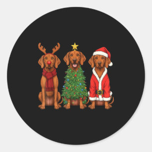Retro Christmas Vizsla Santa Reindeer Dog Lover Classic Round Sticker