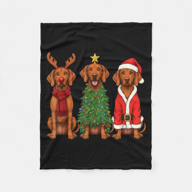 Retro Christmas Vizsla Santa Reindeer Dog Lover  Fleece Blanket (Front)