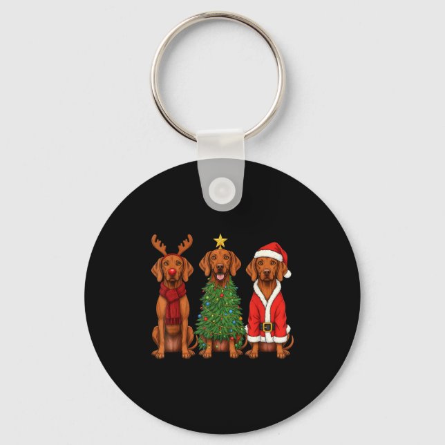 Retro Christmas Vizsla Santa Reindeer Dog Lover  Key Ring (Front)