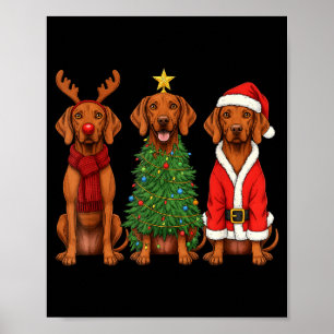 Retro Christmas Vizsla Santa Reindeer Dog Lover Poster