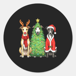 Retro Christmas Whippet Santa Reindeer Dog Lover  Classic Round Sticker