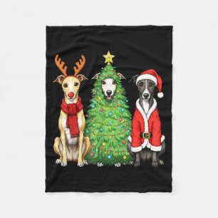 Retro Christmas Whippet Santa Reindeer Dog Lover Fleece Blanket