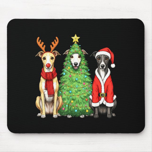 Retro Christmas Whippet Santa Reindeer Dog Lover  Mouse Mat (Front)