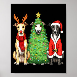 Retro Christmas Whippet Santa Reindeer Dog Lover Poster