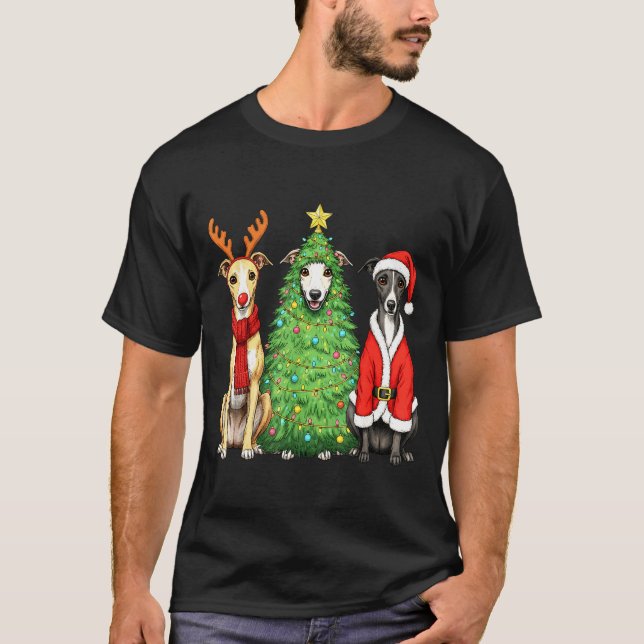 Retro Christmas Whippet Santa Reindeer Dog Lover  T-Shirt (Front)