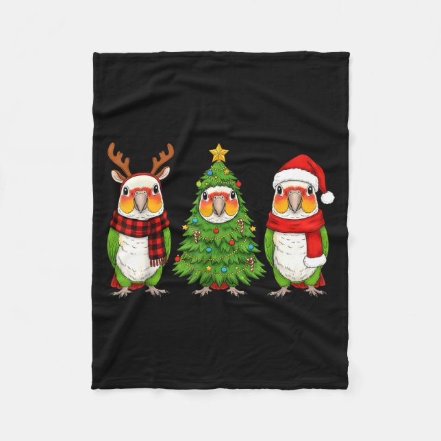 Retro Christmas White Bellied Caique Parrot Santa  Fleece Blanket (Front)