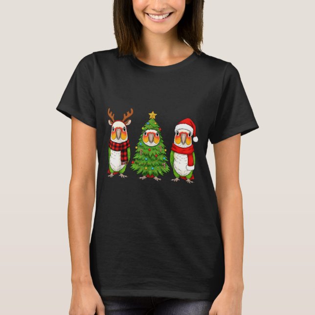 Retro Christmas White Bellied Caique Parrot Santa  T-Shirt (Front)